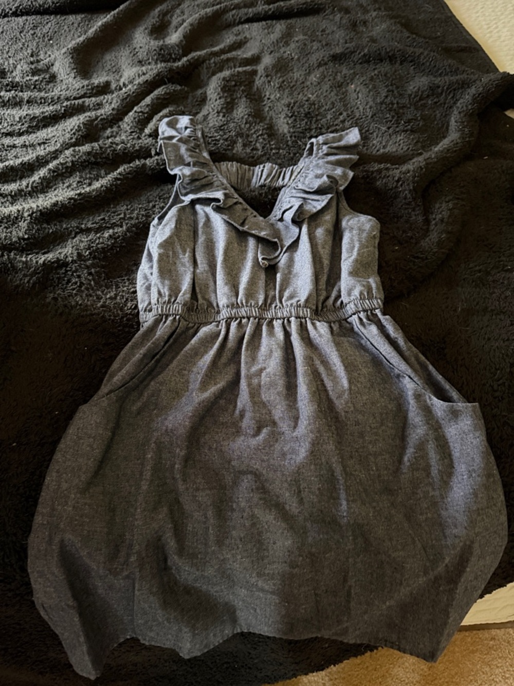 Girls Ruffled Chambray Dress - Blue
